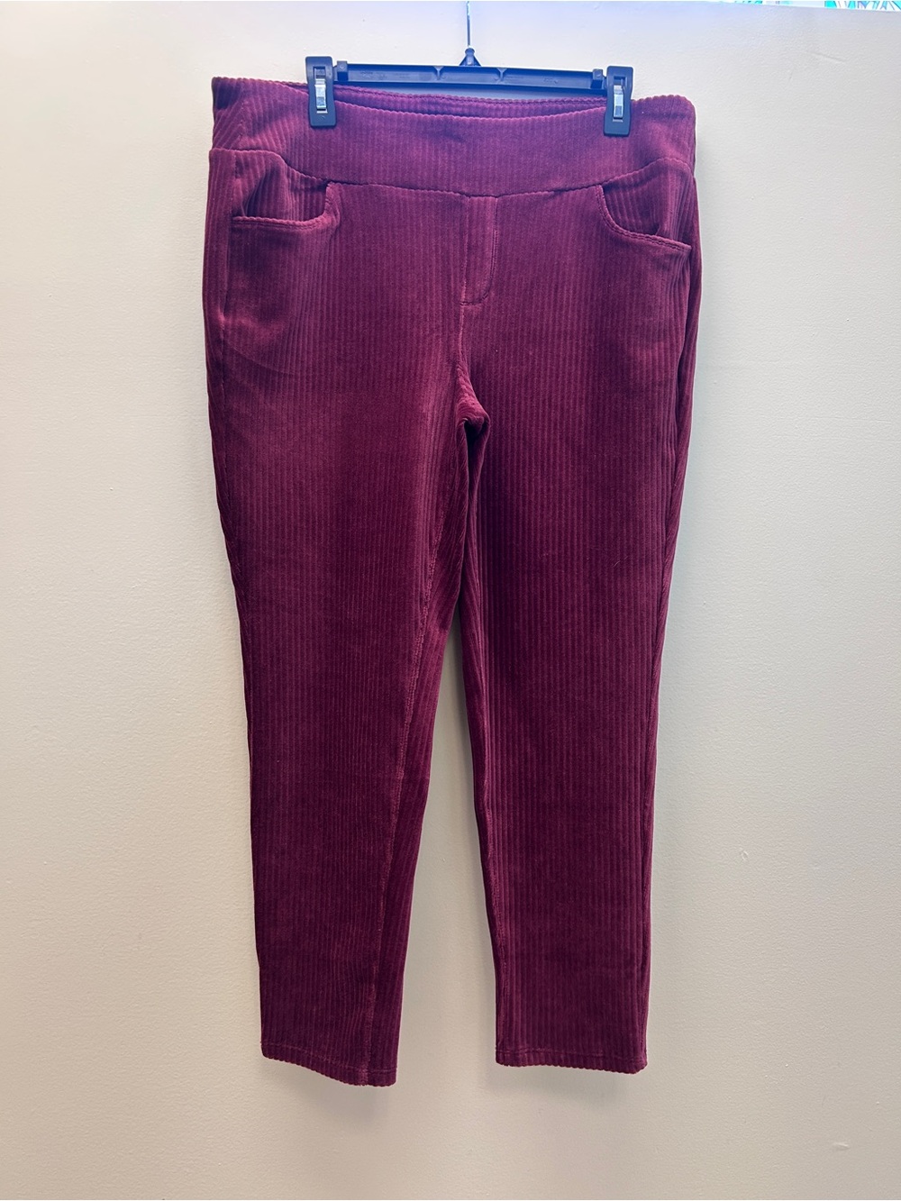 Womenโs Petite Faux Corduroy Velour Pull-On Pants in Burgundy